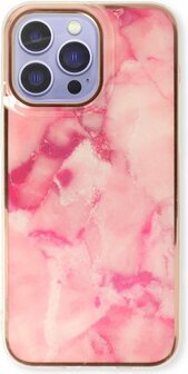 iPhone 14 Pro - Marmer Back Cover - Roze