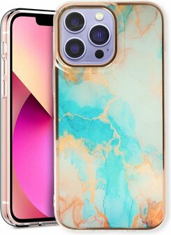 iPhone 13 Pro - Marmer Back Cover - Aqua