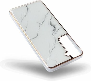 Samsung S22 Plus - Marmer Back Cover - Wit