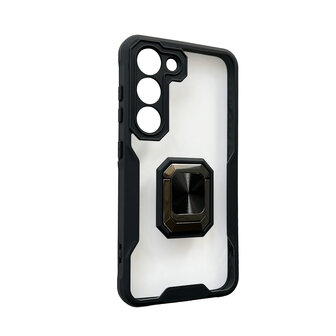 Samsung S23 Zwart - Transparant Back Cover Kickstand Ring