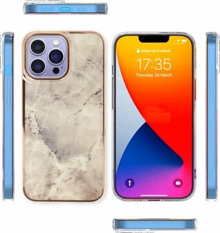 iPhone 14 Pro - Marmer Back Cover - Steen