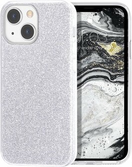 iPhone 14 - Glitter Back Cover - Zilver