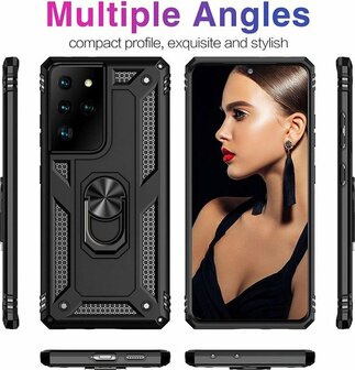 Samsung S21 Ultra Zwart - Armor met Kickstand Ring