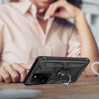 Samsung S21 Ultra Zwart - Armor met Kickstand Ring