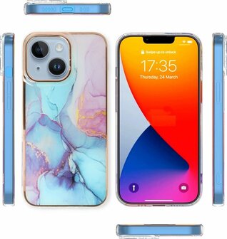 iPhone 14 Plus - Marmer Back Cover - Blauw