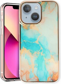 iPhone 14 Plus - Marmer Back Cover - Aqua