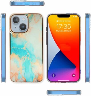 iPhone 14 Plus - Marmer Back Cover - Aqua