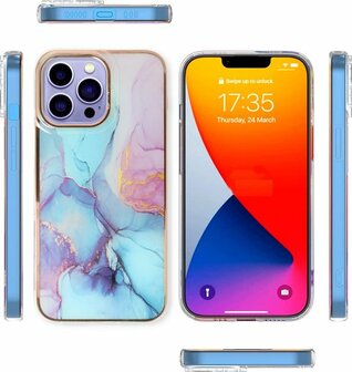 iPhone 13 Pro Max - Marmer Back Cover - Blauw