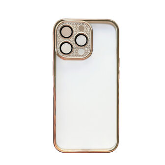iPhone 14 Pro - Glitter Cam Back Cover - Goud