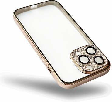 iPhone 14 Pro - Glitter Cam Back Cover - Goud