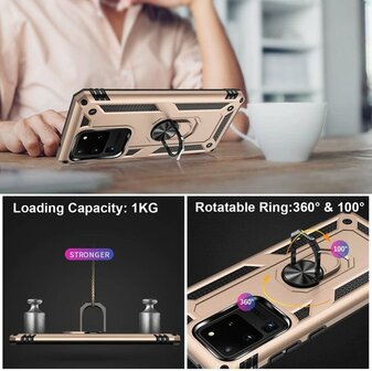Samsung S20 Ultra - Armor met Kickstand Ring - Goud