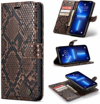 iPhone 13 Pro Bruin - 2 in 1 Slangen Book Case