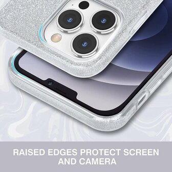 iPhone 13 Pro - Glitter Back Cover - Zilver