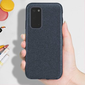 Samsung S20 - Siliconen - Glitter Back Cover - Zwart