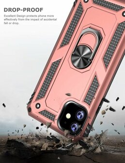 iPhone 11 - Armor met Kickstand Ring - Rosegoud