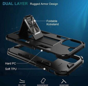 iPhone 12 Pro Max Zwart - Magnetic Kickstand Armor Case