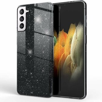 Samsung S21 Plus - Glitter Back Cover - Zwart