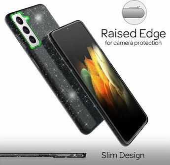 Samsung S21 Plus - Glitter Back Cover - Zwart