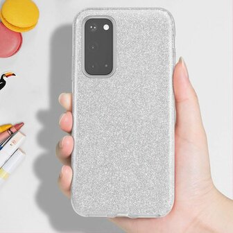 Samsung S20 - Siliconen - Glitter Back Cover - Zilver