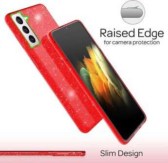 Samsung S21 Plus - Glitter Back Cover - Rood