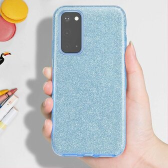 Samsung S20 - Siliconen - Glitter Back Cover - Blauw