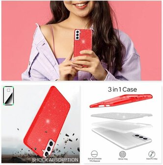 Samsung S21 - Glitter Back Cover - Rood