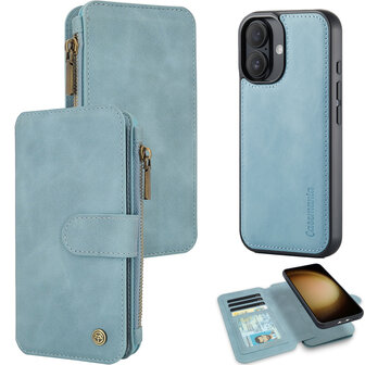 iPhone 16 - Aqua Blue - 2 in 1 Rits Book Case
