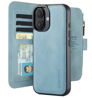 iPhone 16 - Aqua Blue - 2 in 1 Rits Book Case