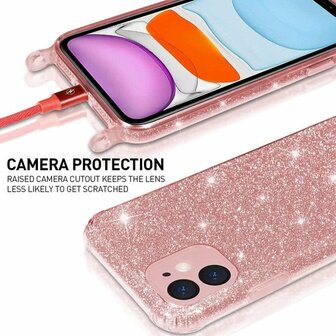 Samsung S21 Plus Roze - Glitter Back Cover met Koord