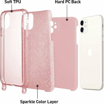 Samsung S21 Plus Roze - Glitter Back Cover met Koord