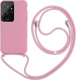 Samsung S21 Ultra Roze - TPU Back Cover met Koord
