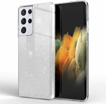 Samsung S21 Ultra - Glitter Back Cover - Zilver