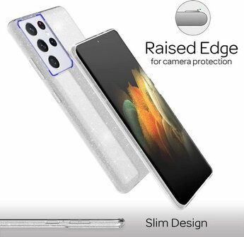 Samsung S21 Ultra - Glitter Back Cover - Zilver