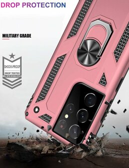 Samsung S22 Ultra Ros&eacute;goud - Armor met Kickstand Ring