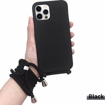 iPhone 12 Pro Max Zwart - TPU Cover met Koord