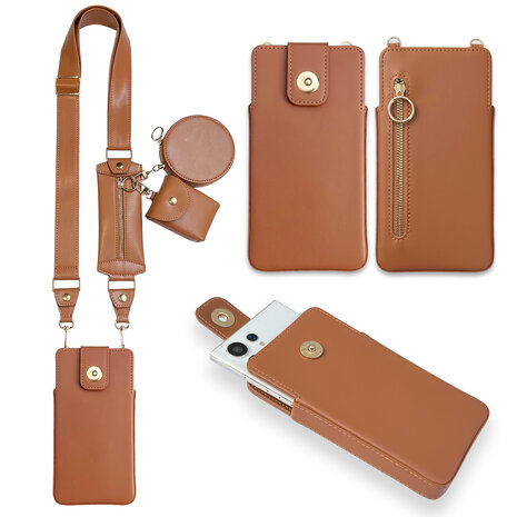 Samsung A13 5G Bruin - Schouder Tas met Rits &amp; Koord