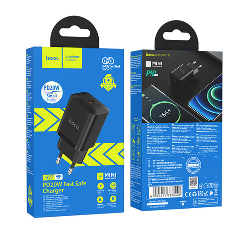 Motorola Moto G62 - 1m Type C &amp; Stekker (N27) - 20W - Zwart