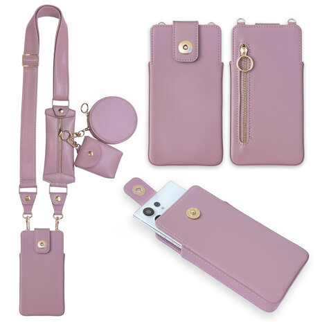 Samsung A50 Roze - Schouder Tas met Rits &amp; Koord