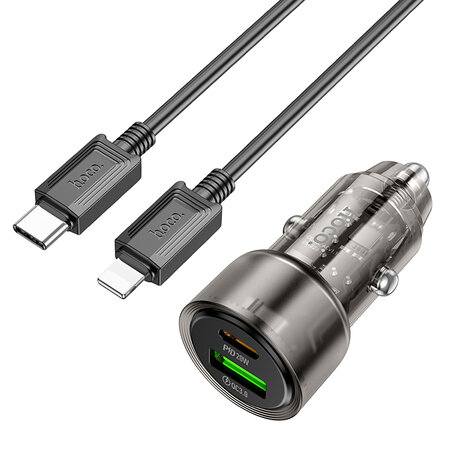 iPhone 5, 5s &amp; SE - Type C naar Lightning Kabel (1 Meter) &amp; Z52 Autolader - Zwart