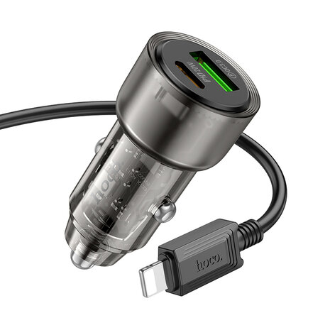 iPhone 5, 5s &amp; SE - Type C naar Lightning Kabel (1 Meter) &amp; Z52 Autolader - Zwart