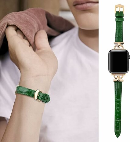 Lederen Band voor 42/44/45/49 mm - Effen Groen