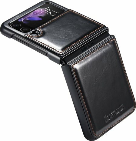Samsung Z Flip 3 Charcoal Gray - Kunstlederen Back Cover