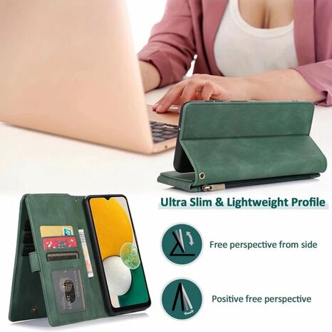 iPhone 13 Pro Max Groen - Book Case met Rits &amp; Extra Vakken
