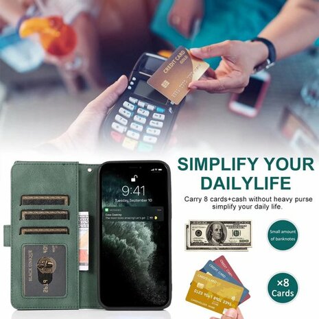 iPhone 13 Pro Max Groen - Book Case met Rits &amp; Extra Vakken