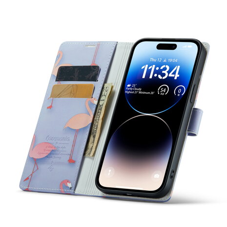 iPhone 14 Pro met Flamingo Print - Book Case