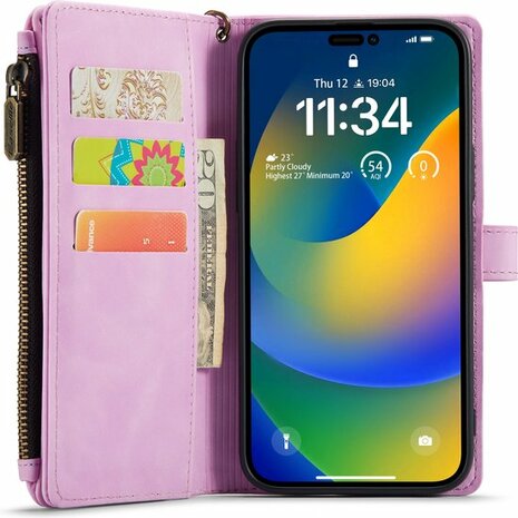 iPhone 14 Pro Pastel Lila - Book Case met Rits