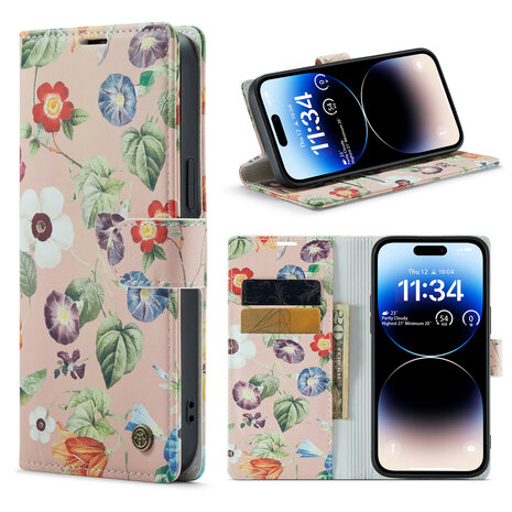 iPhone 14 Pro met Bloemen Print - Book Case