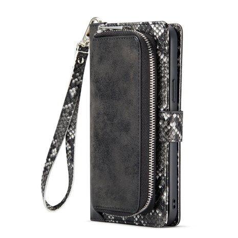 iPhone 13 Pro - Zwart - 2 in 1 Slangen Portemonnee Book Case met Rits