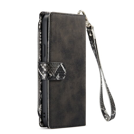 iPhone 13 Pro - Zwart - 2 in 1 Slangen Portemonnee Book Case met Rits