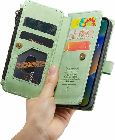 iPhone 14 Pistache Green - Book Case met Rits
